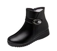 Snow Boots Womens Black Boots Women Anti Warm Women's Booties Soft Leather Winter Mom Booties 2025 Soft Sole Flat Mid Heel Middle Leather Shoes Womens Wellies Rain (Black, 3.5)