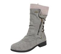 Snow Boots Women's Cowboy Medium High Shoes Round Toe Fashion Winter Ankle Boots with Flat Bottom Large Wool Mouth
