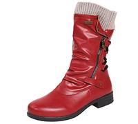 Snow Boots Women's Cowboy Medium High Shoes Round Toe Fashion Winter Ankle Boots with Flat Bottom Large Wool Mouth