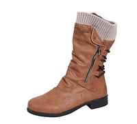 Snow Boots Women's Cowboy Medium High Shoes Round Toe Fashion Winter Ankle Boots with Flat Bottom Large Wool Mouth