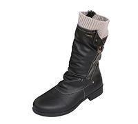 Snow Boots Women's Cowboy Medium High Shoes Round Toe Fashion Winter Ankle Boots with Flat Bottom Large Wool Mouth