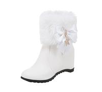 Snow Boots Womens Size 5 Warm Fur Lined Furry Boots High Top Wedge Heel Snow Boots Comfortable Outdoor Anti-Slip Ankle Boots Leather Booties #3_White