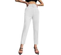 Snow Boots Womens Waterproof High Waist Dress Pants for Women Pleat Front Slim-Fit Straight Leg Tapered Ankle Trouser wigh Belt Business Casual Chino Pant(White,XL)