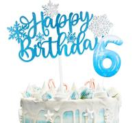 Snow Cake Decorations with Happy Birthday Cake Toppers and Birthday Candles for 6 Years Old Girls, Snow 6th Birthday Party Decorations