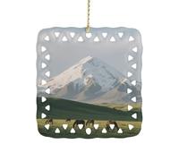 Snow - Capped Mountain Ceramic Christmas Ornament Xmas Tree Hanging Pendant Double Sided Pattern Festive Square Ornament Holiday Home Party Decoration Gifts