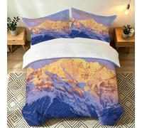 Snow-Capped Mountain Double Duvet Cover Sets Natural Landscape Bedding Set 3D Print Quilt Cover 200x200 cm Soft Microfiber Bed Sets with Zipper Closure and 2 Pillowcases o-2049