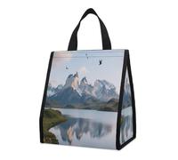 Snow-capped Mountains And Lakes Insulated Lunch Bag Box, 12L Capacity with Dual Side Pockets, Foldable Cooler Tote, Leakproof Lunch Cooler Bag, Reusable Picnic Tote Bags for Work Travel Office Beach