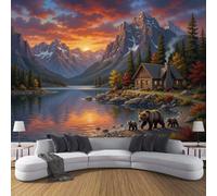 Snow-Capped Mountains And Lakes Mural Wallpaper Mountain Cabins Wall Mural Decoration Poster Picture Design Modern Snow-Capped Mountains And Lakes Wallpaper for Living Room Bedroom- 400 x 280cm