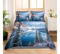 Snow-Capped Mountains and Lakes Super King Duvet Cover Sets Natural Landscape Bedding Set 3D Print Quilt Cover 260x220 cm Soft Microfiber Lightweight with Zipper Closure and 2 Pillowcases i-1674