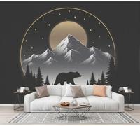 Snow-Capped Mountains Animals Silhouettes Mural Wallpaper | Snow Mountain Full Moon Bear Wall Mural, 450×315 CM Prin Silk Wall Murals, Eco-Friendly Photo Wallpaper for Living Room Bedrooms Kitchen