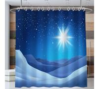 Snow-Capped Mountains Blue Stars Shower Curtain, Fantasy Art Shower Curtain for Bathroom, Waterproof Resistant Fabric with Hooks 200 * 200cm, Deep Blue
