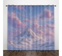 Snow-Capped Mountains Clouds Blackout Curtains for Bedroom 2 Panels Dreamy Healing Scenery Black out Curtains for Living Room Grommet Thermal Insulated Pale Pink Window Drapes, W66 x L72 Inch