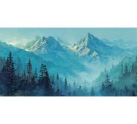 Snow-Capped Mountains Diamond Art Kits Adults, DIY 5D Large Diamond Painting Misty Forest Full Square Drill Crystal Art Kits 23.6x47.2 Inch, Embroidery Cross Stitch Canvas for Home Wall Decor (DP394)