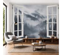Snow-Capped Mountains Pine Forests Photo Mural Natural Scenery Photo Wallpaper 3D Effect Silk Wall Covering 400x280cm Wall Art for Bedroom, Living Room, Hallway, Children's Room Decor, Dark Gray
