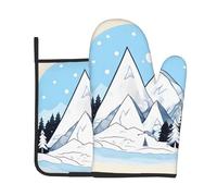 Snow-Capped Mountains Printed Two-Piece Kitchen Baking Set Oven mitt and potholder Perfect for Chefs Bakers and Kitchen Decor