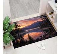 Snow-Capped Mountains Rug for Entryway, 40 x 60 cm Washable Small Rugs Non Slip Sunset Over Alpine Lakes Front Door Mat Dirt Trapper Doormat for Girls Bedroom, Welcome Entrance, Bathroom, Orange