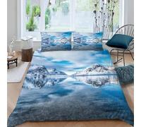 Snow-Capped Mountains Single Duvet Cover Set 3D Printed Lake Reflections Bedding Set Ultra Soft Microfiber Quilt Cover 150x200 cm for Single Bed with 2 Pillowcases with Zipper L.1797