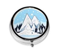 Snow-Capped Mountains This Small, Round Pill Box is a Portable Travel Medicine Organizer with Three compartments for Storing Daily medications.