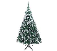 Snow Christmas Tree, 7ft Artificial Snow Flocked Christmas Tree, White and Green Xmas Tree with 870 Tips, Solid Metal Legs, Christmas Decorations for Indoor Outdoor 2.1m