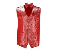 Snow Coat Mens Men's Solid Color Sequin Costume Waistcoat With Sequin Bow Tie Nightclub Dance Wedding Fashion Dress Up Mens Coats And Jackets Winter (Red, L)