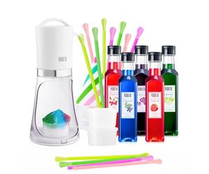 Snow Cone Machine Gift Set, Electric Shaved Ice Maker Kit & 5 Syrup Flavors - With 25 Cone Cups, 25 Straws & 4 Ice Molds, Frozen Dessert Maker, Kids Adults & Parties, Birthday, Hawaiin Slushie Machine