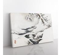 Snow Covered Bridge & Tree By Kono Bairei Asian Japanese Canvas Wall Art Print Ready to Hang, Framed Picture for Living Room Bedroom Home Office Décor, 76x50 cm (30x20 Inch)