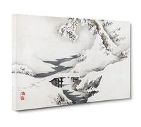 Snow Covered Bridge & Tree By Kono Bairei Asian Japanese Canvas Wall Art Print Ready to Hang, Framed Picture for Living Room Bedroom Home Office Décor, 30x20 Inch (76x50 cm)