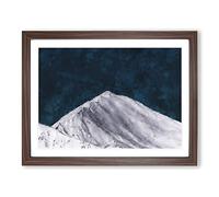 Snow Covered Mountain Ridge Painting Modern Art Framed Print | A2 Walnut Framed Wall Art | Ready to Hang | Modern Landscape Picture | Living Room Bedroom Lounge Office