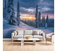 Snow Covered Pine Winter Trees Panoramic Photo Wallpaper Mural | Nature 3D Wallpaper Wall Murals W350 x H256 cm Hd Printing Non-Woven Mural Poster for Living Room Bedroom Corridor Decoration