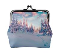 Snow Covered Trees Print Small Coin Purse Kiss-Lock Leather Pouch Change Wallet Gifts for Men Women