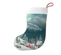 Snow Covered Village Town Christmas Stocking 17.7", Festive Hanging Sock for Fireplace Mantel, Holiday Decorations