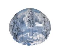 Snow-covered winter trees Shower Caps for Women Reusable Waterproof Shower Bonnet Large Elastic Bath Caps DoubleBathing Hair Caps Designed for all Hair Lengths with PEVA Lining