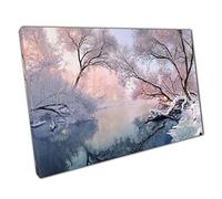 Snow Covered Woodland Forest Surrounding A Frozen Icy Lake Winter Wonderland Scene Wall Art Print On Canvas Picture For Home Office Decor 76x51cm (30x20In)