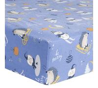 Snow Day Fitted Crib Sheet - Cotton; Blue, Brown, Yellow, Gray; Fully Elasticized; 10-Inch Pockets; Fits Standard Crib Mattress 28 in x 52 in;