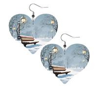Snow Falling in The Park Double-Sided Faux Leather Large Dangle Earrings for Women Heart-Shape Lightweight Spring Winter Decorative Earrings for Holiday Concert Party Decor Gifts