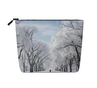 Snow Falling in The Park Print Cosmetic Bag for Women,Faux Linen Makeup Bag Large Capacity,Perfect for Travel Daily Use