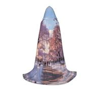 Snow Falling in The Park Print Halloween Hooded Cloak Masquerade Cosplay Costume Unisex Witch Robe Cloak with Hood Cape, Black, S