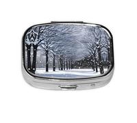 Snow Falling in The Park Print Square Pill Box,Portable for Pocket Or Purse Pill Organizer Pill Container Holder