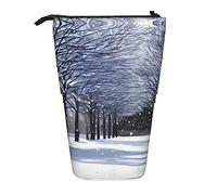 Snow Falling in The Park Print Telescopic Standing Pencil Bag/Stand Up Stationery Bag/Makeup Bag/Storage Case