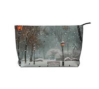 Snow Falling in The Park Printed Makeup Bag Corduroy Travel Cosmetic Bags Cosmetic Case Toiletry Bag Organizer for Women Mom Girls