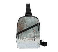 Snow Falling in The Park Printed Sling Bag Gym Bags for Men Women, Foldable Sports Shoulder Chest Bag for Running Hiking Cycling Travel Work