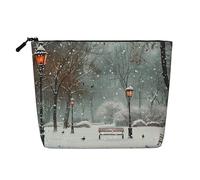 Snow Falling in The Park Printed Travel Makeup Bag Imitation Linen Cosmetic Bags Waterproof Cosmetic Case Organizer for Women