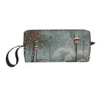 Snow Falling in The Park Printing Makeup Bag for Women Girl Portable Travel Cosmetic Bag Makeup Pouch Organizer with Handle