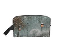 Snow Falling in The Park Printing Portable Makeup Bag for Women Girl Large Capacity Travel Cosmetic Bag Makeup Pouch Organizer with Handle