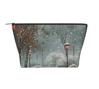 Snow Falling in The Park Printing Trapezoid Makeup Bag for Women Girl Large Capacity Portable Travel Cosmetic Bag Makeup Pouch Organizer