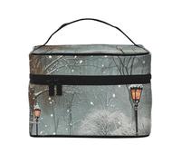 Snow Falling in The Park Prints Makeup Bag for Women Men, Travel Cosmetic Bag Large Wide-Open Portable Toiletry Bag with Handle