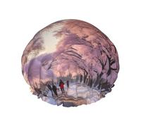 Snow Falling In The Park Shower Caps Women Reusable Large Shower Cap Men Quickdry Care Hair Long Short Kids Bath