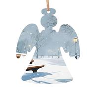 Snow Falling in The Park Wooden Christmas Ornament Angel Shape Personalized Hanging Ornament Pendant Decoration for Xmas Tree Holiday Party Home Farmhouse Decor 4 PCS