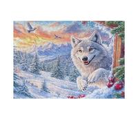 Snow Field White Wolf 300 Pieces Set Classic Jigsaw Puzzle Snow Pine Mountain Couple Puzzle Partners Logic Skill Wall Decor Easter New Year Gift Eco-friendly Recycled Cardboard 300 PCS