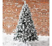 Snow Flocked Artificial Christmas Pine Tree,White Hinged Xmas Tree With Metal Stand For Indoor Outdoor Market Home Office Holiday Decoration-White green 210cm/7ft